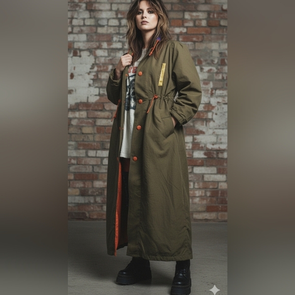 Vintage Dark Green Orange Trench Coat Size Medium - Picture 1 of 3